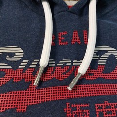 Superdry Hoodie Mens Medium Limited Edition Blue Pullover 08 Graphic Logo Fleece