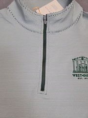 Peter Millar Men’s M GREEN White Pinstripe 1/4 Zip L/S NEW 3RD PTY WESTMINSTER