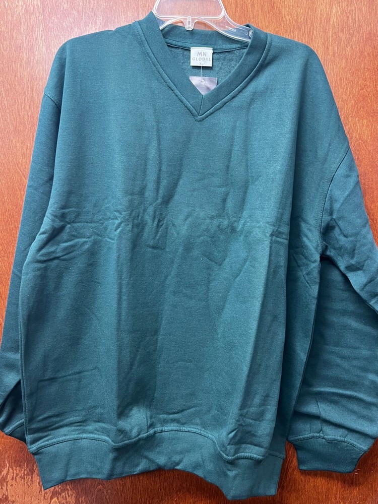Adult Men’s Unisex Basic Plain Pullover Sweater Sweatshirt V-Neck Green XL
