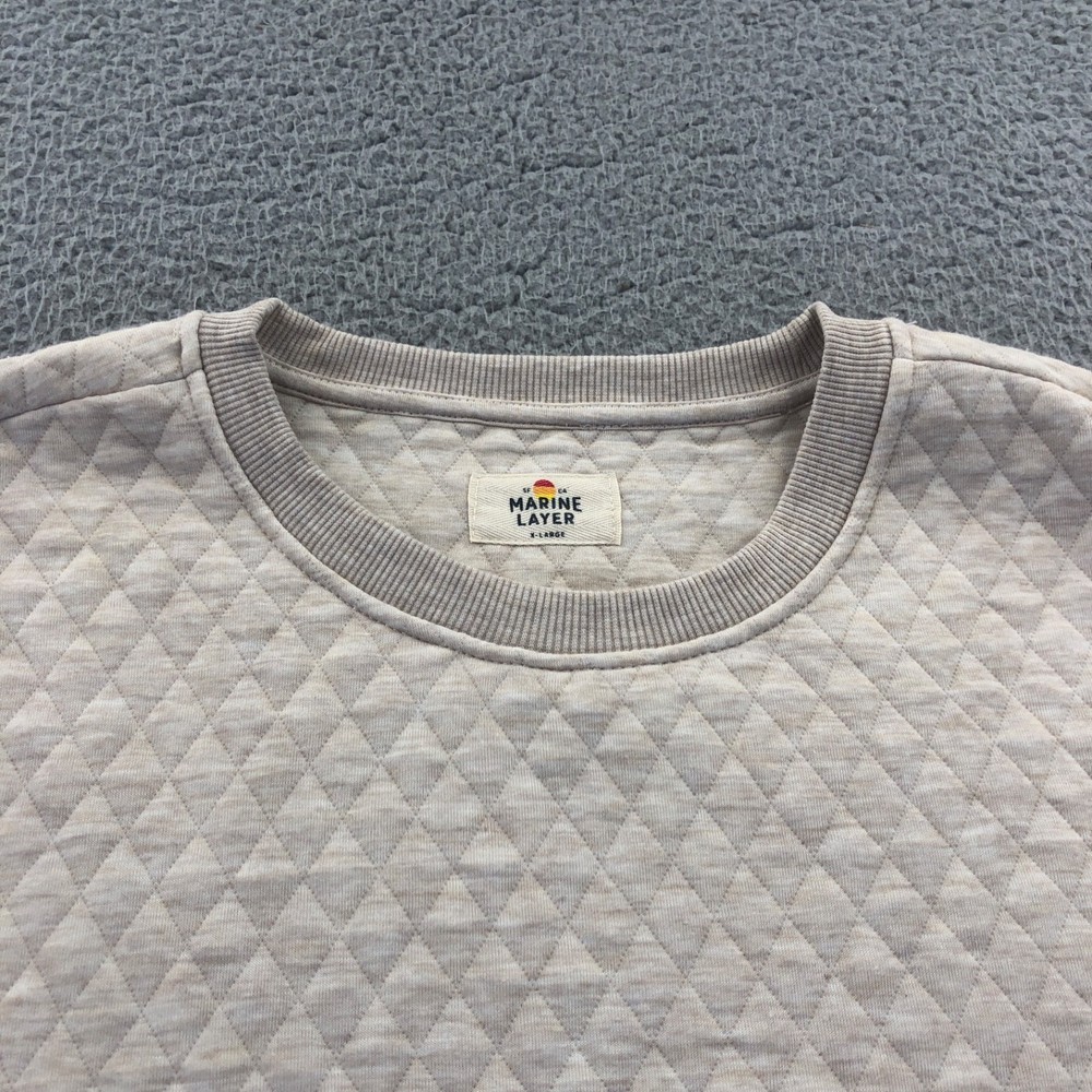 Marine Layer Sweatshirt Men Extra Large Oatmeal Corbet Quilted Crewneck Pullover