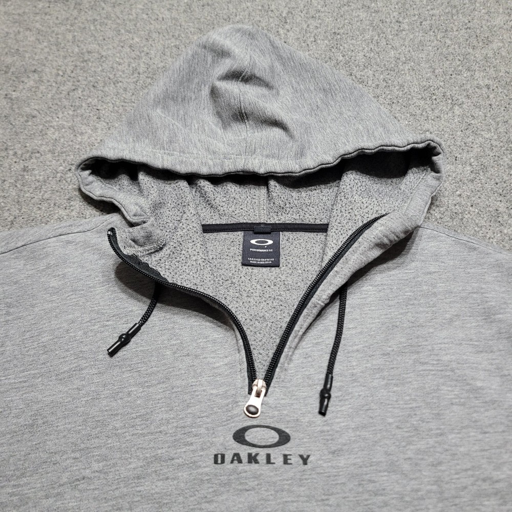 Oakley Hoodie Mens 2XL XXL Gray Bark Half Zip Training Sweatshirt Sweater