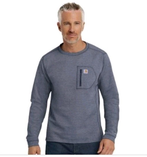 Carhartt Men’s Force Heavyweight Heathered Knit Base Layer Crewneck Pocket Top L