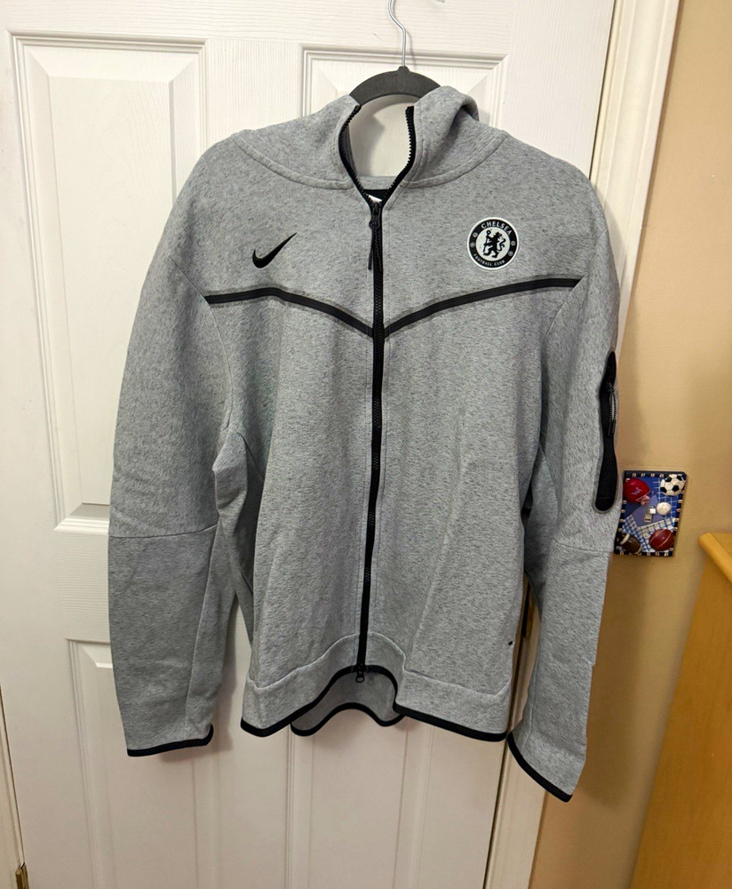 Nike Men’s XL Gray Solid Full Zip Hooded Hoodie w/ Logo Regular Fit