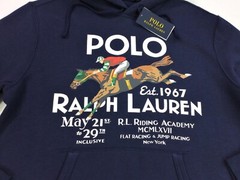 Polo Ralph Lauren Men VTG Equestrian Horse Riding Graphic Fleece Hoodie Navy