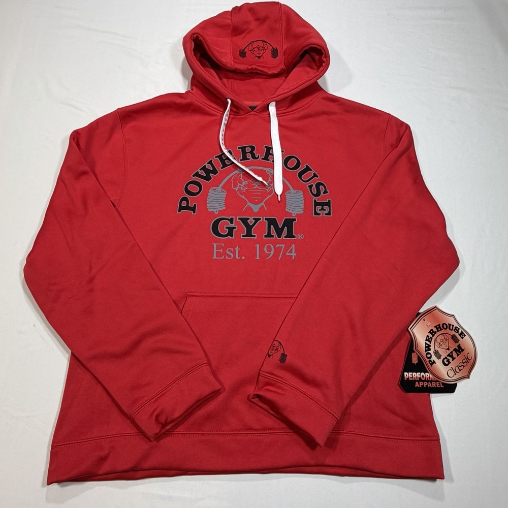Powerhouse Gym Official Graphic Hoodie Sweatshirt 100% Polyester Red NWT Mens M