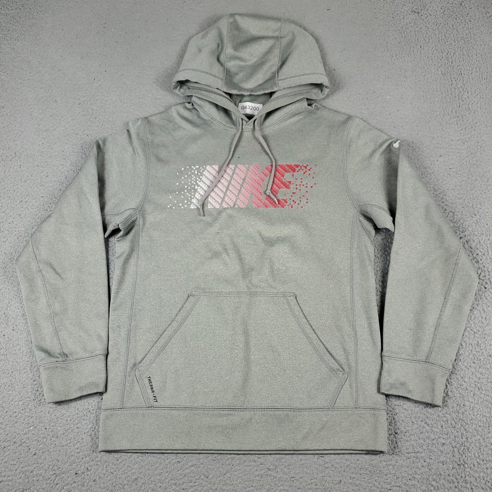 Nike Sweater Mens Small Gray Swoosh Casual Pullover Hoodie Sweatshirt *