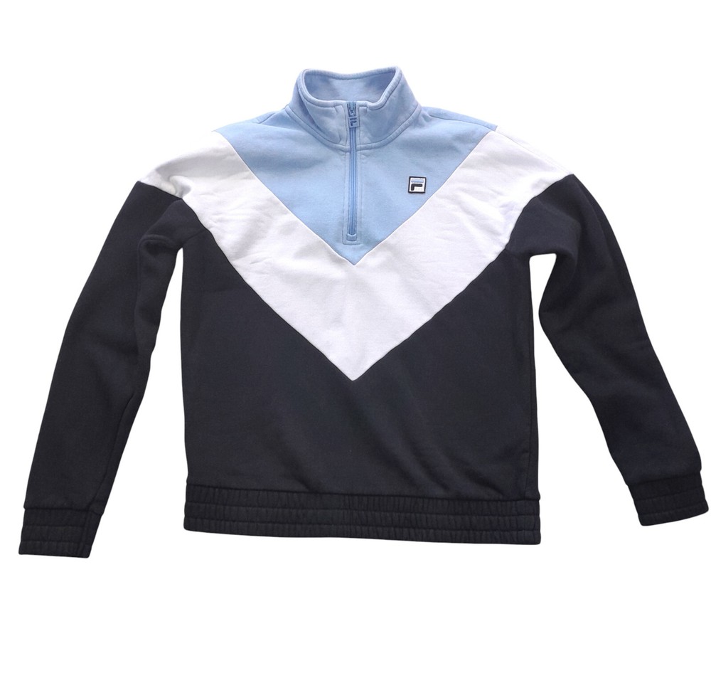 FILA sweatshirt Men M slim/knit+fleece/3 color block/long sleeves/1/4 zip/logo