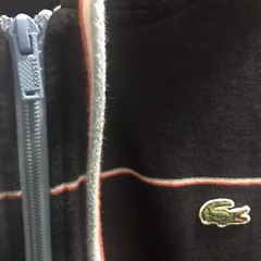 Lacoste L!VE Hoodie Sweater Full Zip Men’s size 7 XXL Navy Blue Red White Stripe