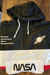 NASA Windbreaker Jacket Black White Red Pullover Half Zip Hooded Size Small