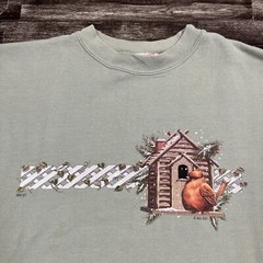 Vintage Garden Bird Nature Crewneck Sweatshirt Green XL VTG Y2K Cute Fall Winter