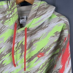 Nike Mens XXL Tiger Stripe Camo Hoodie Green Orange Pullover Fleece Sweatshirt