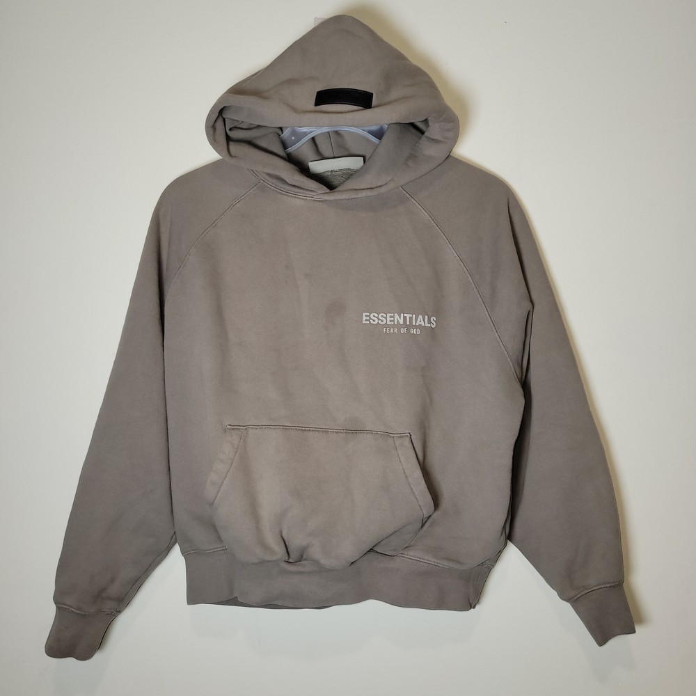 Essentials Fear of God Men’s Desert Taupe Fleece Pullover Hoodie Logo XXS