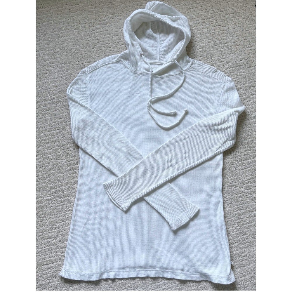 Modern Culture White Waffle Knit Henley Thermal Hoodie 100% Cotton Med