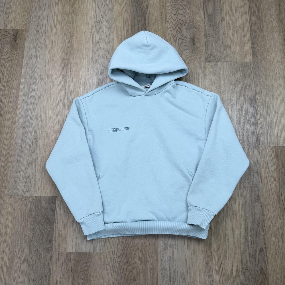 Pangaia Hoodie Mens XXS Light Blue Organic Cotton Recycled Fleece Pullover Logo