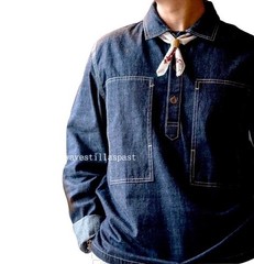 Mens Denim Pullover Smock Work Shirt – American Retro Cargo Military Style