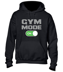 GYM MODE ON HOODY HOODIE TRAINING TOP BODYBUILDING FITNESS WEIGHTS