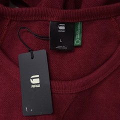 G Star Raw Pullover Crew Shirt Burgundy Large Organic Cotton Sustainable Preppy