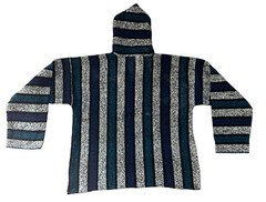 Baja Hoodie | Drug Rug | Mexican Poncho Blue Black White Stripes Size Large