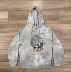 The Mountain Owl Hoodie LARGE Adult Green/Gray Nature Pullover Lightweight Y2K