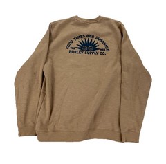 NEW Hurley Good Times Sunshine Slub Crew Neck Pullover Sweatshirt Brown Mens