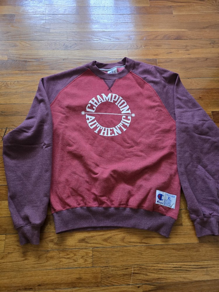 Champion Authentic Raglan Crewneck Sweatshirt Red Burgundy XL Men Athletic