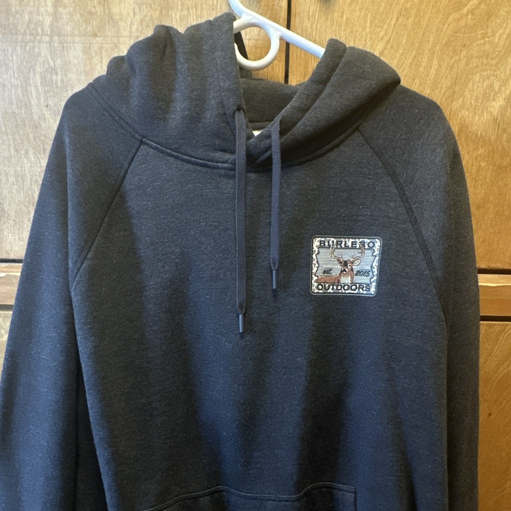 Burlebo Men’s Navy Fleece Pullover Hoodie Deer Graphic Pockets XL