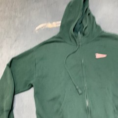 Full Zip Hoodie Jacket Mens Green P Patch Long Sleeve Fleece Lined Drawstring