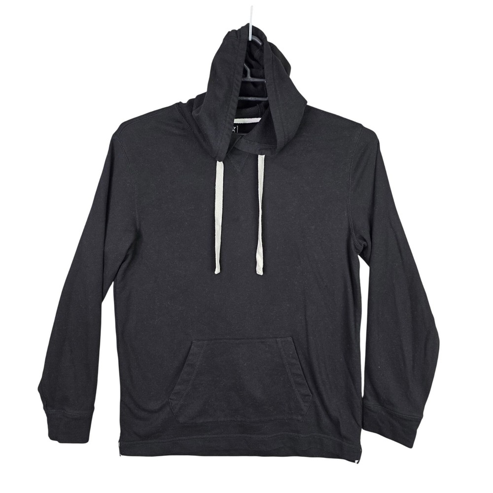 Mens George Black Pullover Hoodie Drawstring Cotton Polyester Blend Size L