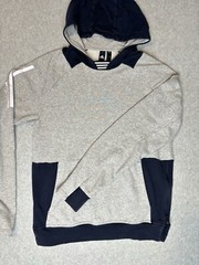 Adidas Men’s S2S Kangaroo Grey Blue Pullover Hoodie Sweatshirt Zip Sides Small