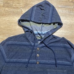 Vissla Men Medium Hoodie Pullover Long Sleeve Shirt Blue Striped Boho Baja EUC