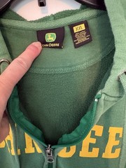 John Deere Unisex SZ XXL Front Zip Hooded Sweatshirt