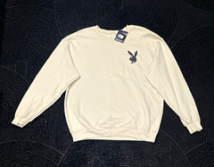 Playboy Men’s Beige Crew Neck Pullover Sweatshirt Bunny Logo Graphic Size L