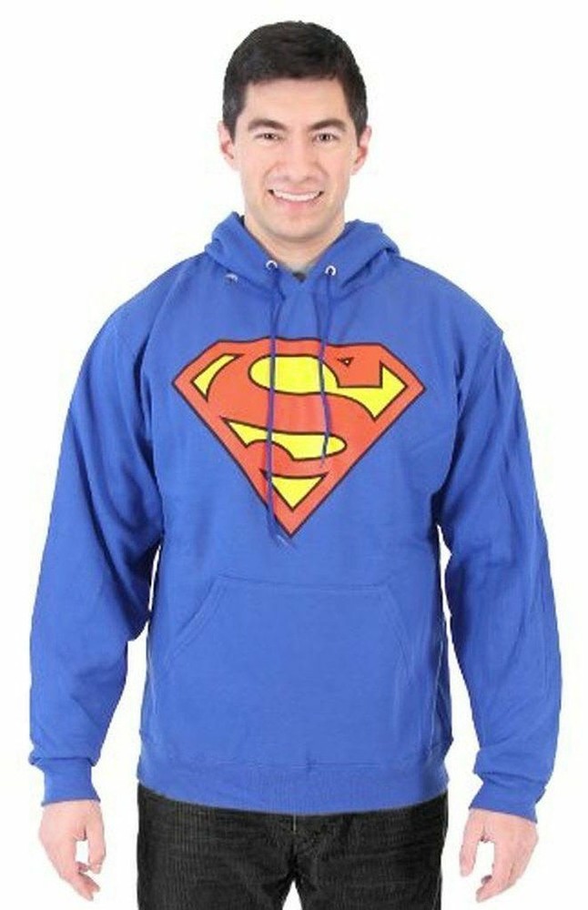 Adult Men’s DC Comics Hero Superman Classic Logo Royal Blue Hoodie Sweatshirt