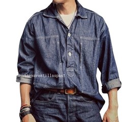 Mens Denim Pullover Smock Work Shirt – American Retro Cargo Military Style