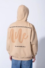 Men’s Beige Pullover Hoodie Graphic Logo Sweatshirt Casual Streetwear Kangaroo
