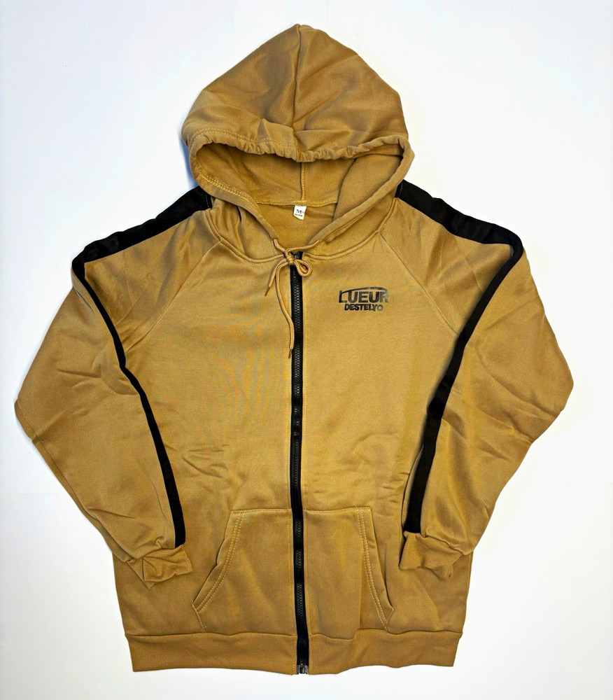 Men’s Full Zip Hooded Hoodie w/ Pockets Solid Brown/Black M