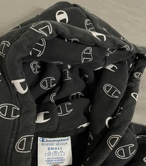 Champion Reverse Weave Hoodie Small Black White All Over Print Logo AOP Modern