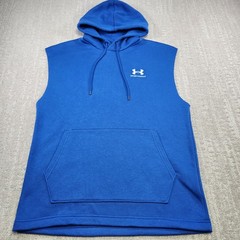 Under Armour Sleeveless Hoodie Men Medium Blue UA Icon Fleece Cotton Blend NEW