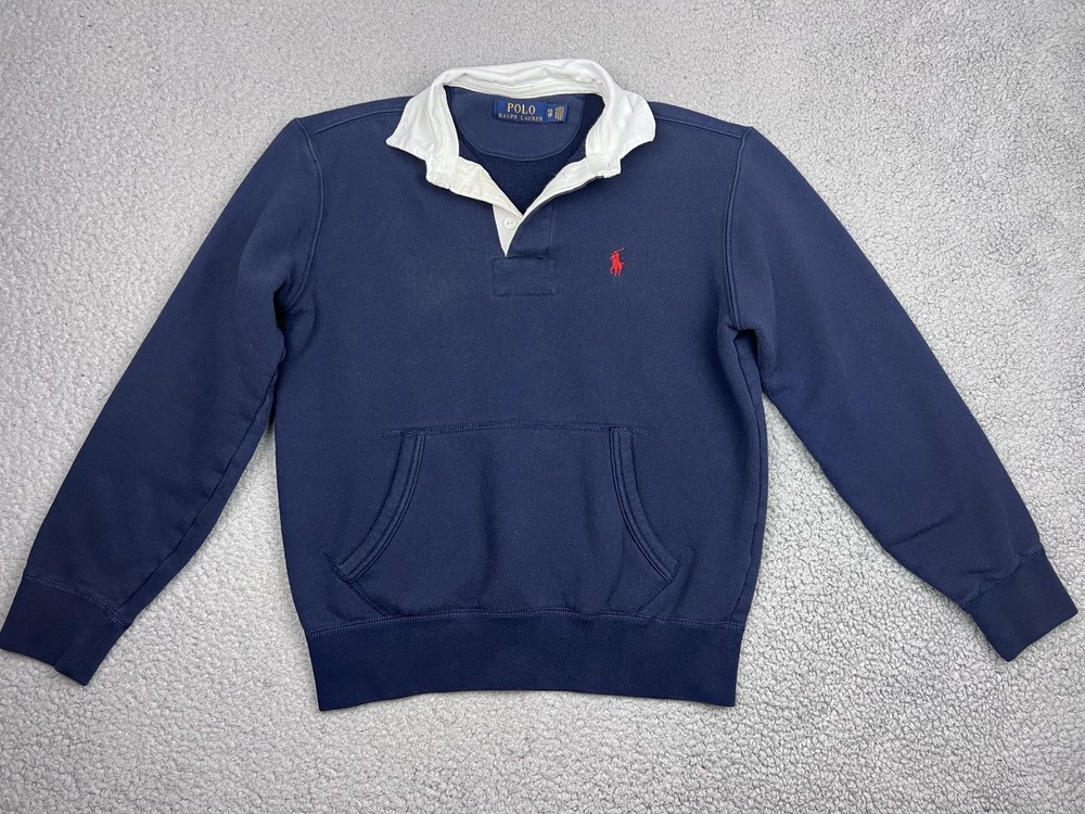 Polo Ralph Lauren Sweatshirt Mens XS Blue Rugby Pullover Kangaroo Pocket Pony
