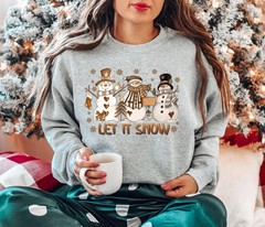 Snowman Christmas Sweatshirt Let It Snow Holiday Winter Apparel Gift
