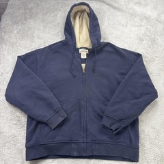 LL Bean Hoodie Mens Large Blue Katahdin Iron Works Full Zip Sherpa Lined Heavy