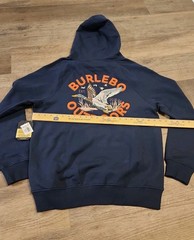 BURLEBO Men’s Midweight Fleece Hoodie Sweatshirt size M Navy Blue Hunting Duck