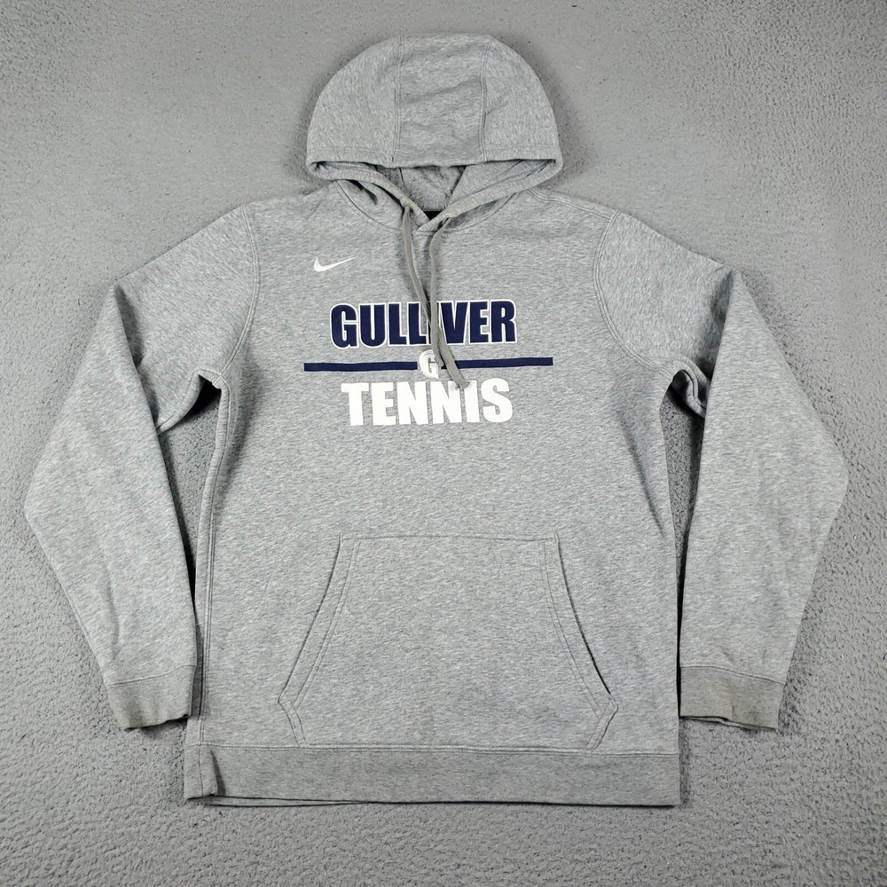 Nike Sweater Mens Medium Gray Swoosh Pullover Hoodie Sweatshirt *
