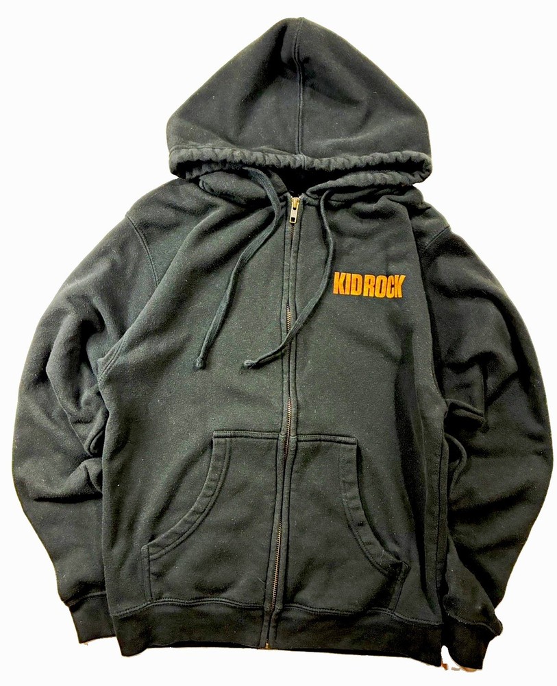 Men M Black Kid Rock Graphic Print Full Zip Hoodie Long Sleeve Pockets