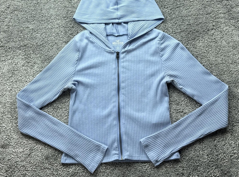 Hollister Hoodie Teens S Blue Full Zip Hooded Tagless Lightweight Slim Fit