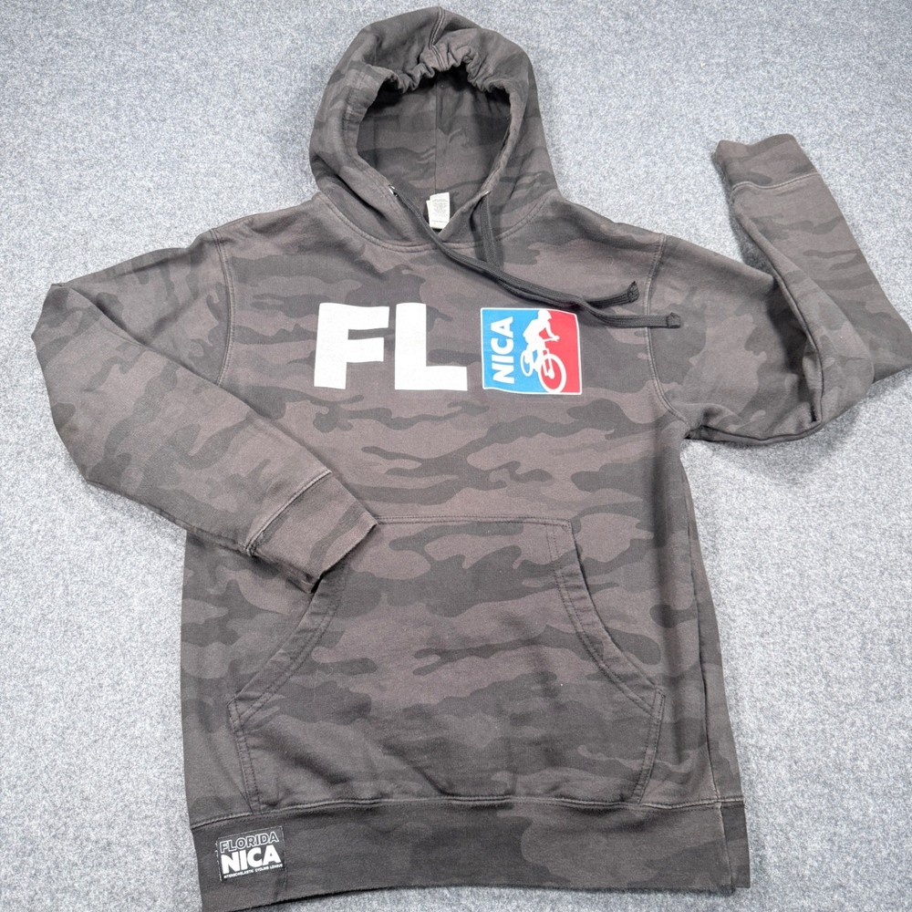 Independent Trading Florida NICA Cycling Camo Hoodie Small Black Gray Camouflage