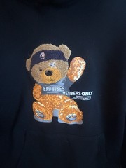 Members Only Hoodie Mens Small Black BAD VIBES Mean Bear Travel Hip Hop