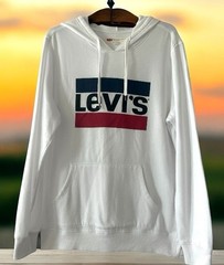 Levis Adult Men’s Small White Relaxed Hoodie Oversized Pullover Logo Red Blue S