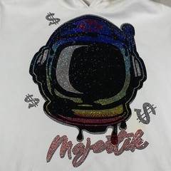 Rockstar Original Hoodie Mens Large White Astronaut Bedazzled Sweatshirt FLAWS