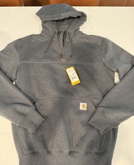 Carhartt Rain Defender Men’s Gray Heavyweight 1/4 Zip Hoodie Loose Fit Small